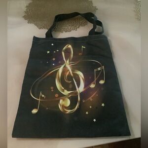 Tote bag black with music symbols NEW comes in plastic bag